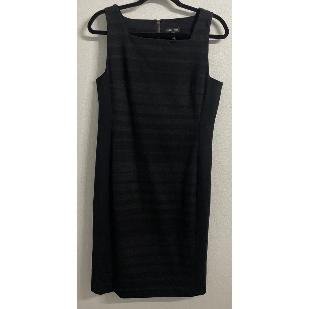 Eileen Fisher Dress Womens Size 10 Black Sleeveless Tank Square Neck Stretch